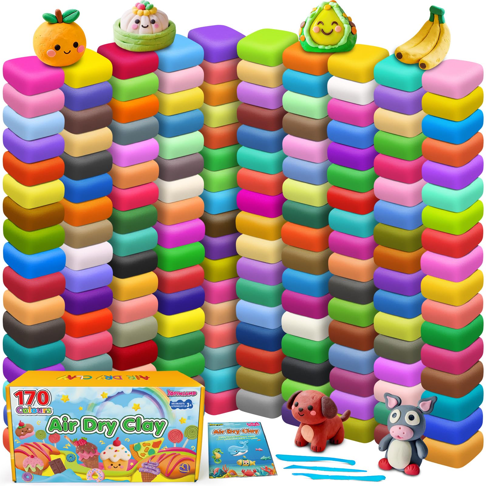 YOPINSAND air-dry clay palette showing 170 colors sparks creativity for kids.