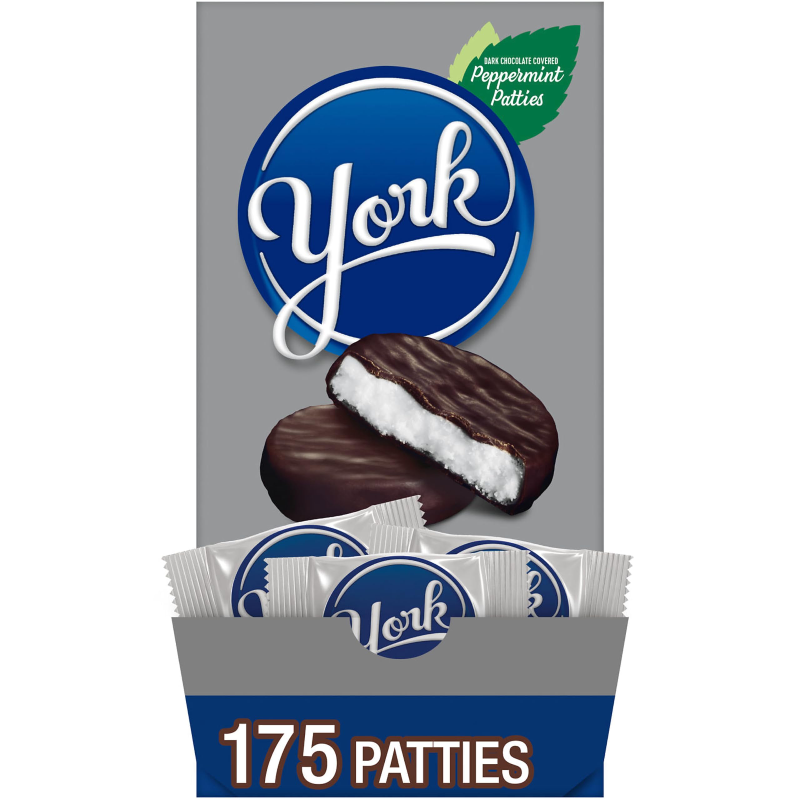 York bulk box front view showing 175 minty patties for sharing at events