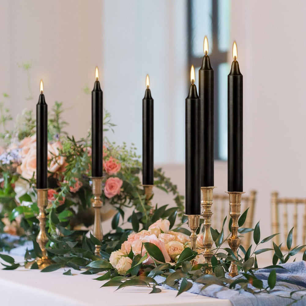 YOROXRG black 4-inch unscented taper candles in use