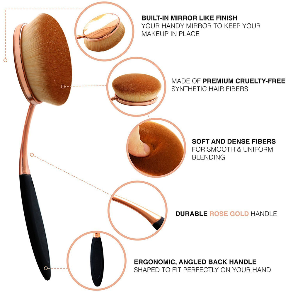 Yoseng Oval Foundation Brush blends liquids, creams, and powders evenly.