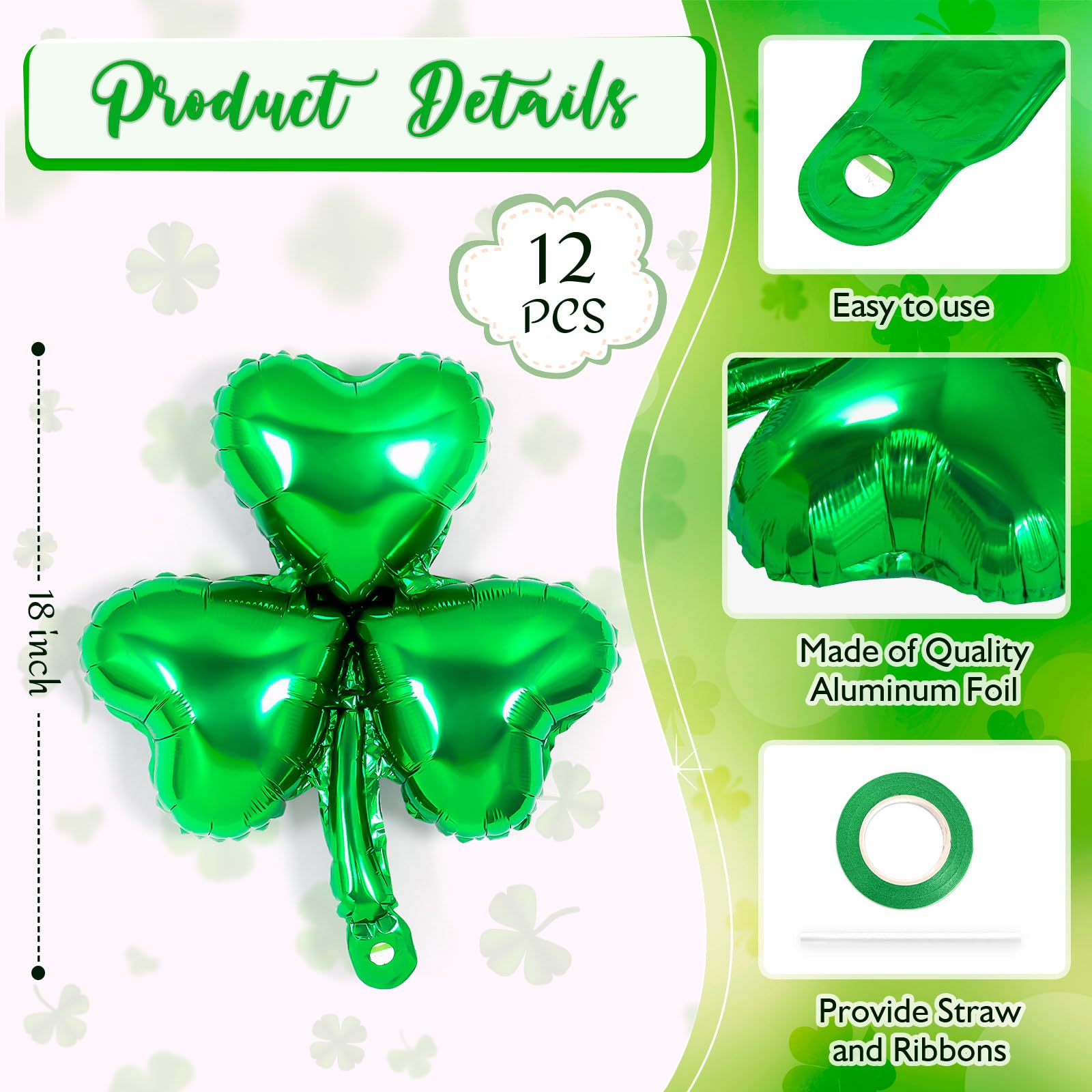 YOTHORN green shamrock balloon foil 18 inch enhances venue with Irish charm.