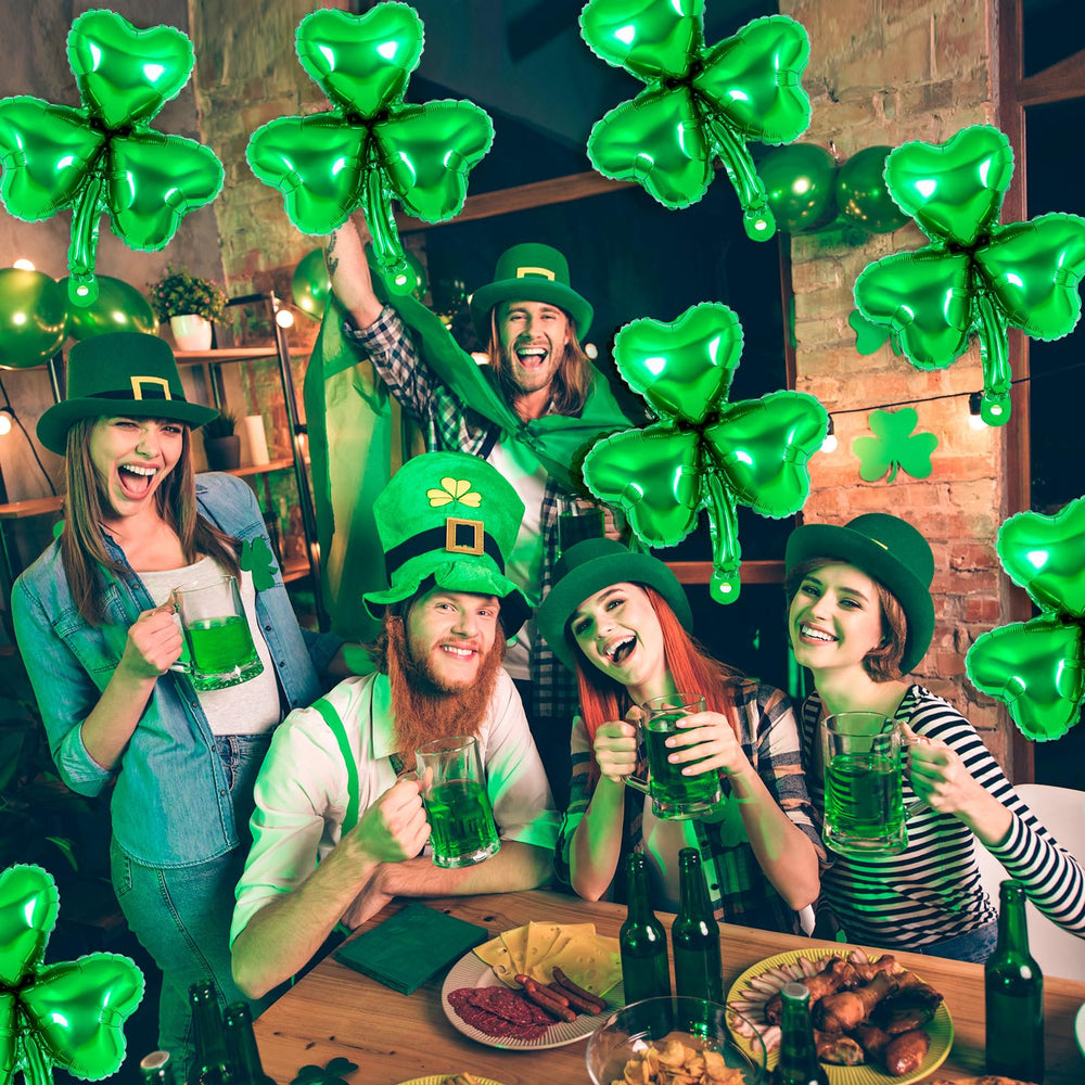 YOTHORN party decor clover foil balloon adds shiny greenery to photos.