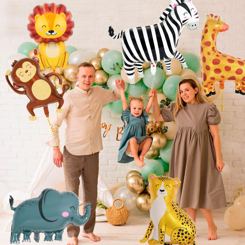 YOTHORN wildlife collage foil balloon provides versatile accent for mixed-animal décor.