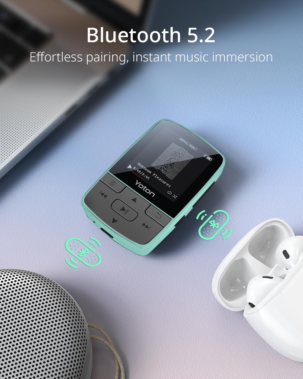 YOTON MP3 player includes USB cable, quick guide, wired earphones, and tf card