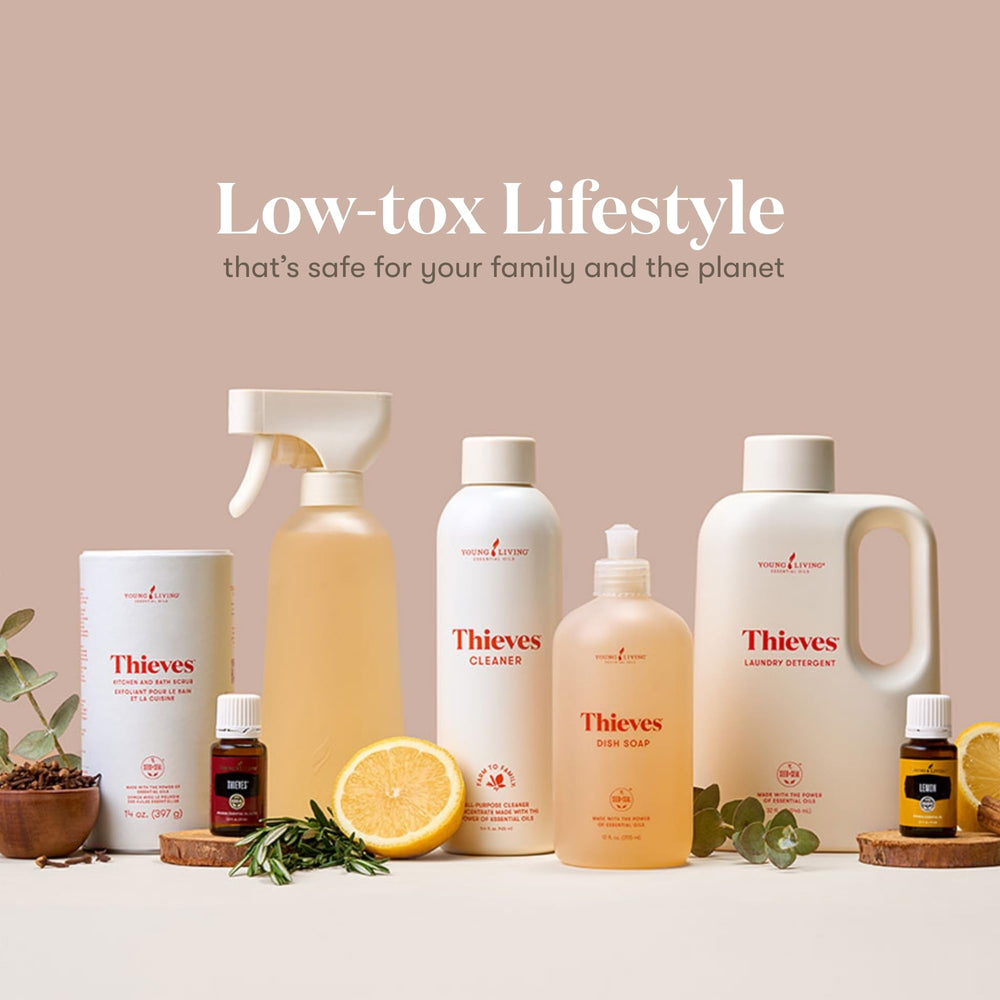 Young Living Thieves Cleaner with seed-to-seal ethos underscores responsible sourcing and quality.