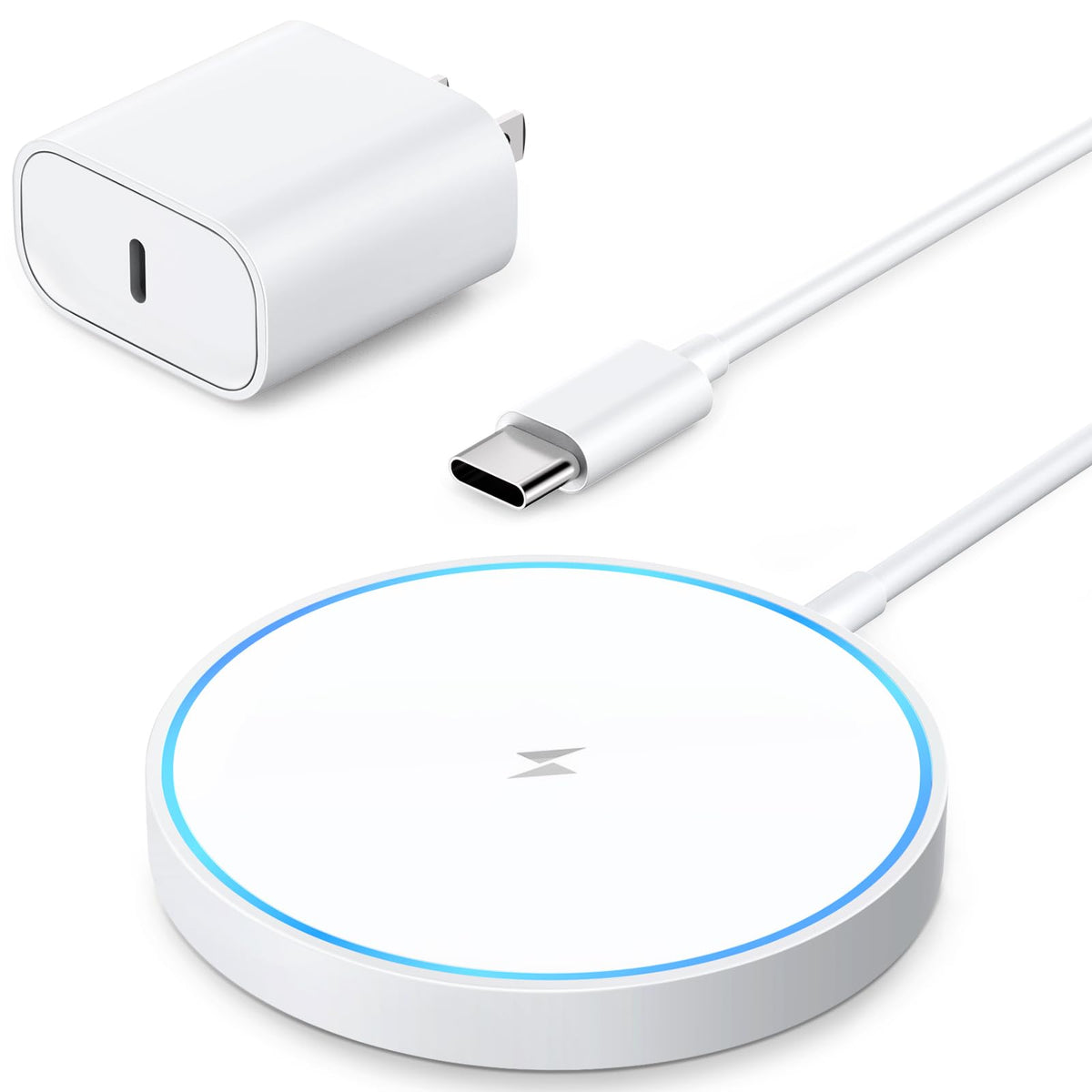 YoungGREEN magnetic wireless charger front view showing compact design and alignment capability.