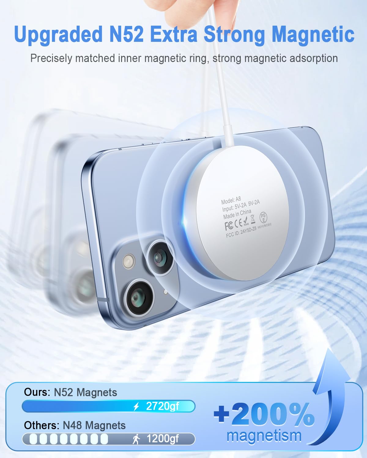 YoungGREEN MagSafe charger with blue LED indicator for charging status.
