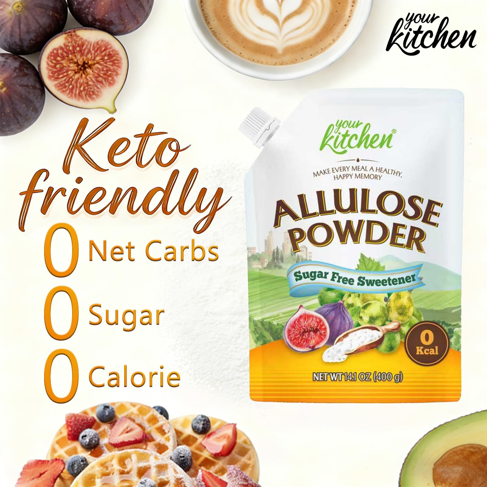 Your Kitchen keto allulose powdered sugar pouch ideal for sugar free beverages