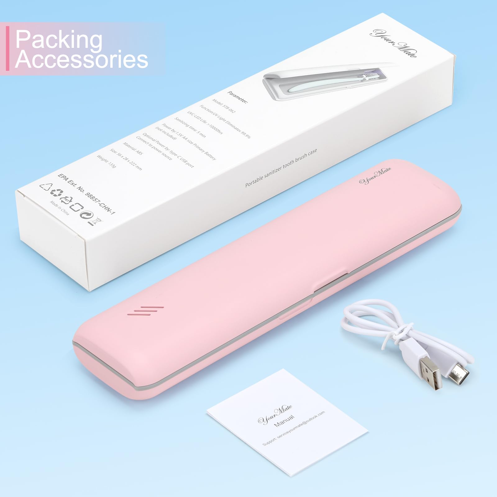 YourMate packaging includes everything you need for travel hygiene.