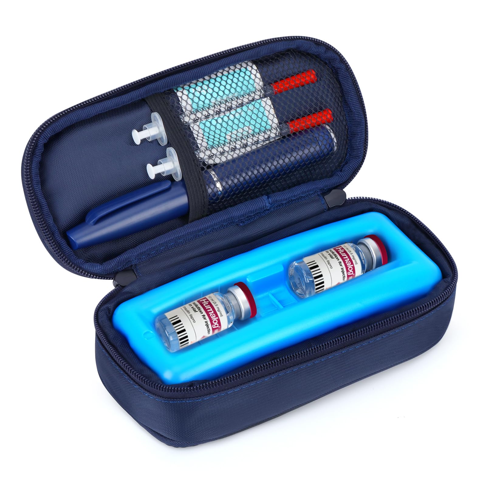 YOUSHARES insulin vials cooler with ice brick keeps meds cold on the go.