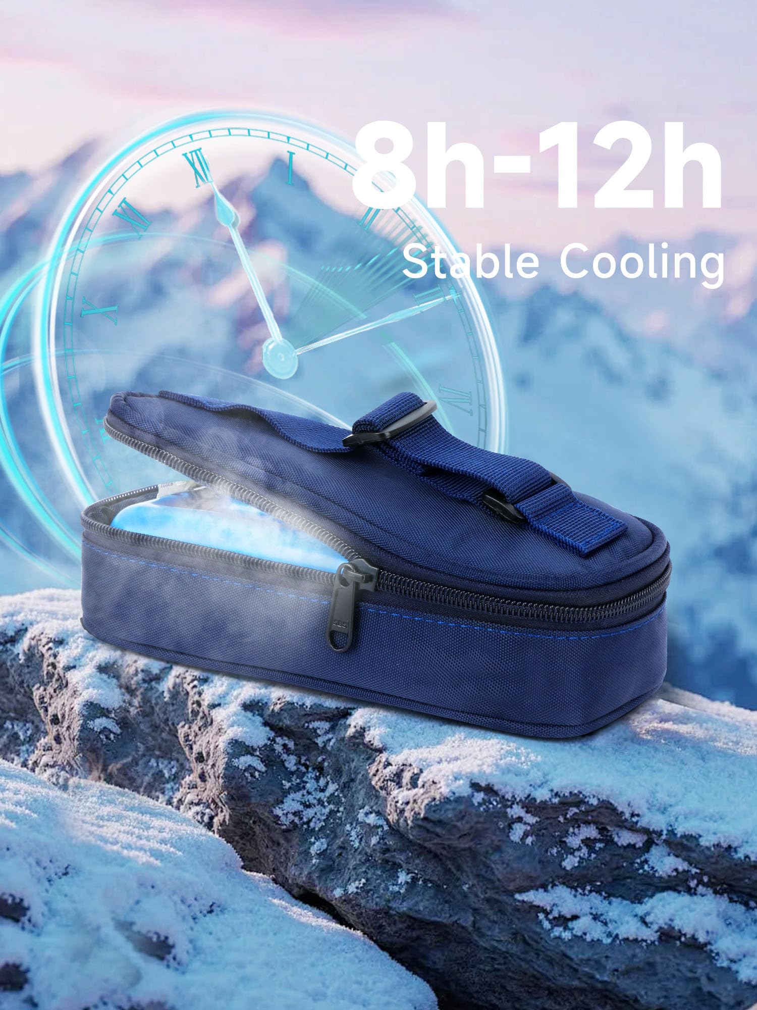 YOUSHARES cooler open compartments reveal organized vial and syringe storage.