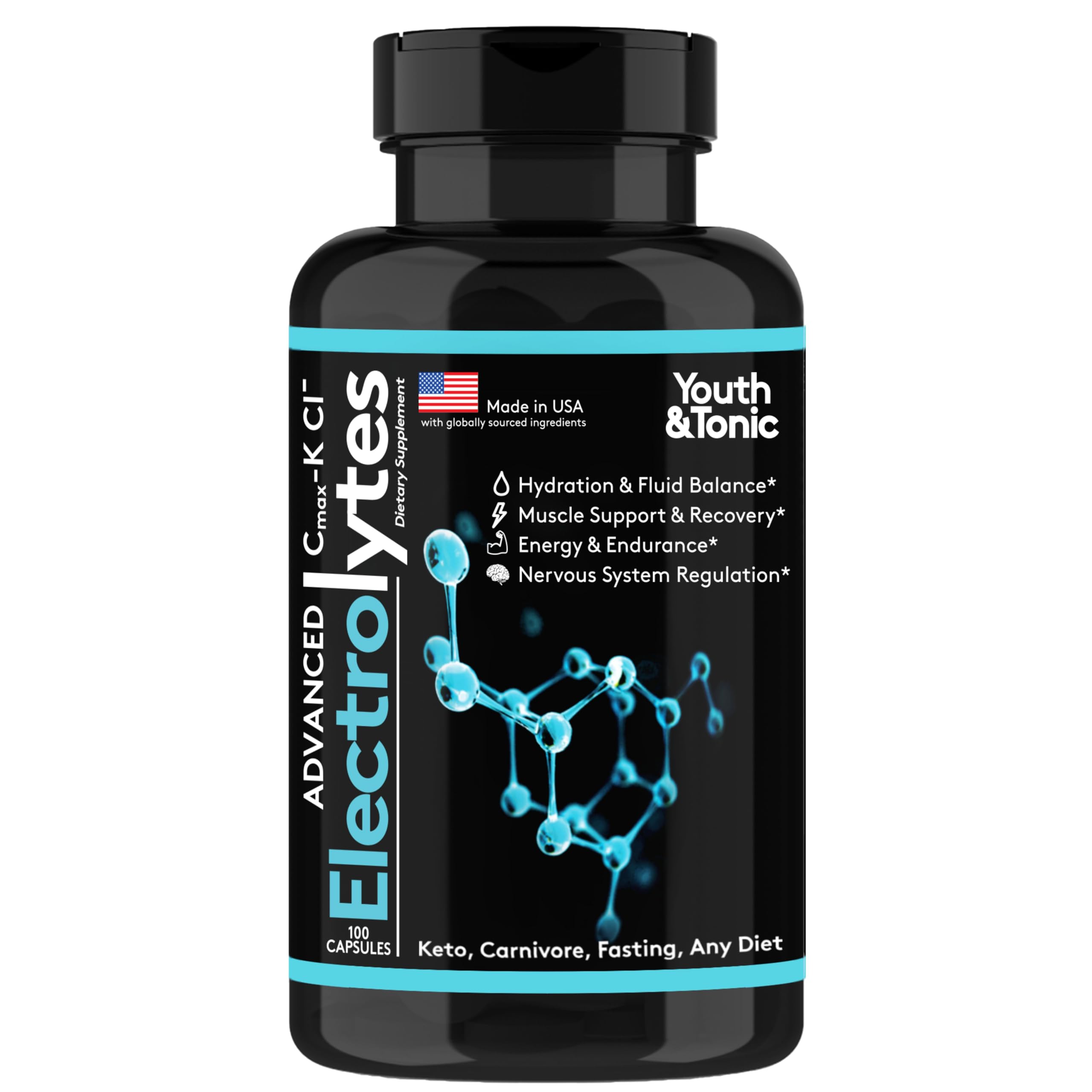 Youth & Tonic complete electrolyte pills bottle supports hydration on the go.