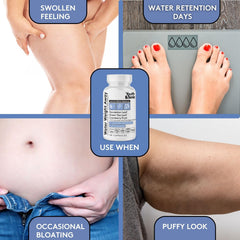 Youth & Tonic Water Away label closeup emphasizing natural diuretic blend for bloating support