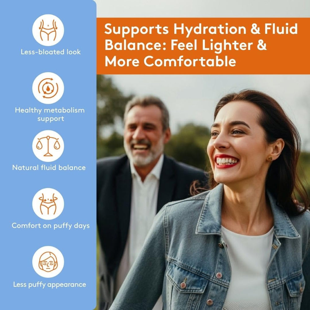 Youth & Tonic Water Away pills on palm for convenient daily support