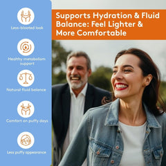 Youth & Tonic Water Away pills on palm for convenient daily support