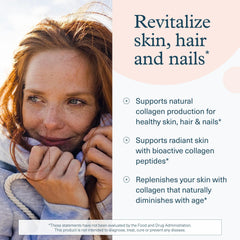 Label closeup of Youtheory Advanced Collagen showing vitamin C and ingredients.