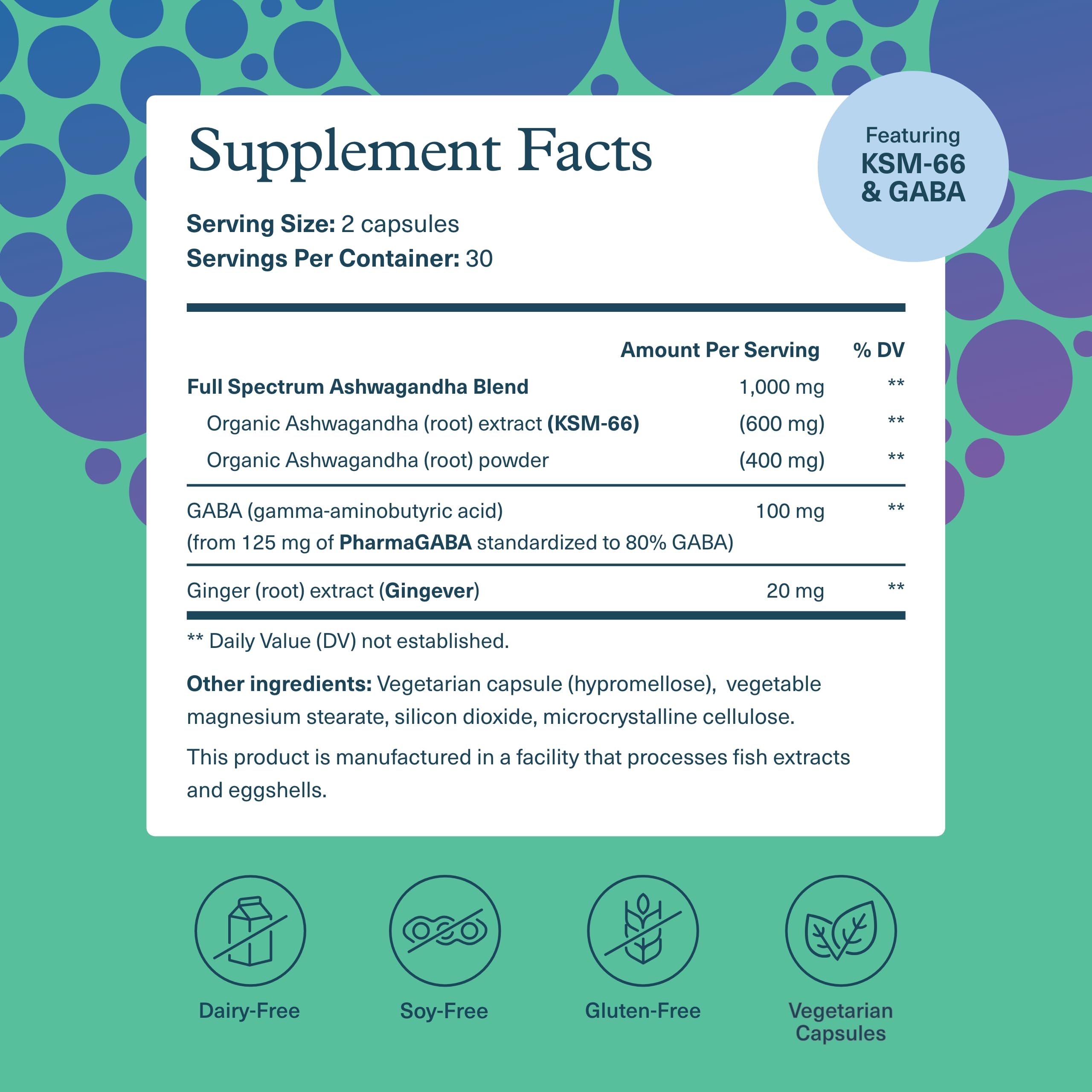 Close-up of Youtheory capsules highlighting organic KSM-66 and ginger
