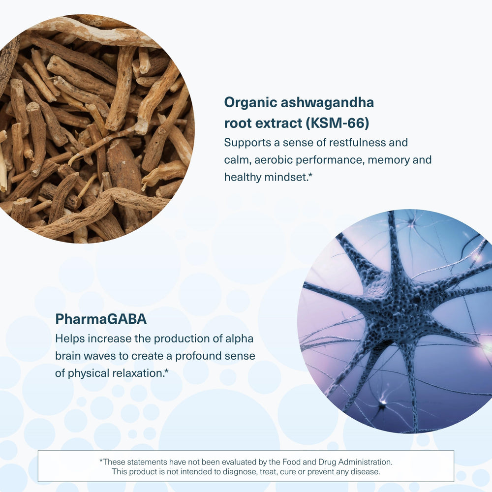 Ginger and KSM-66 ingredients accompany the supplement branding