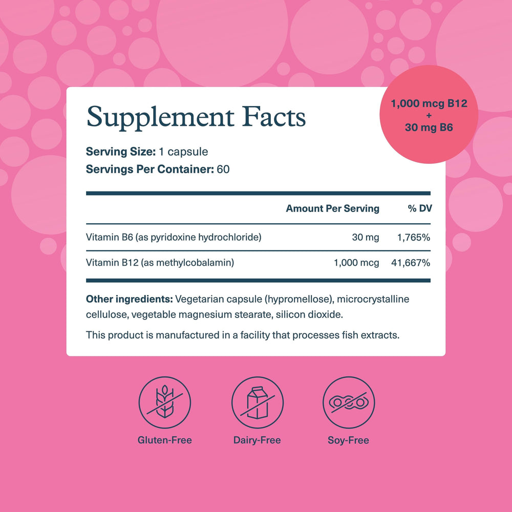 Youtheory B12B6 capsules closeup highlighting energy metabolism support.