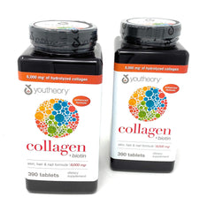 Close-up of Youtheory Collagen Advanced Formula tablets for daily hair and nails support