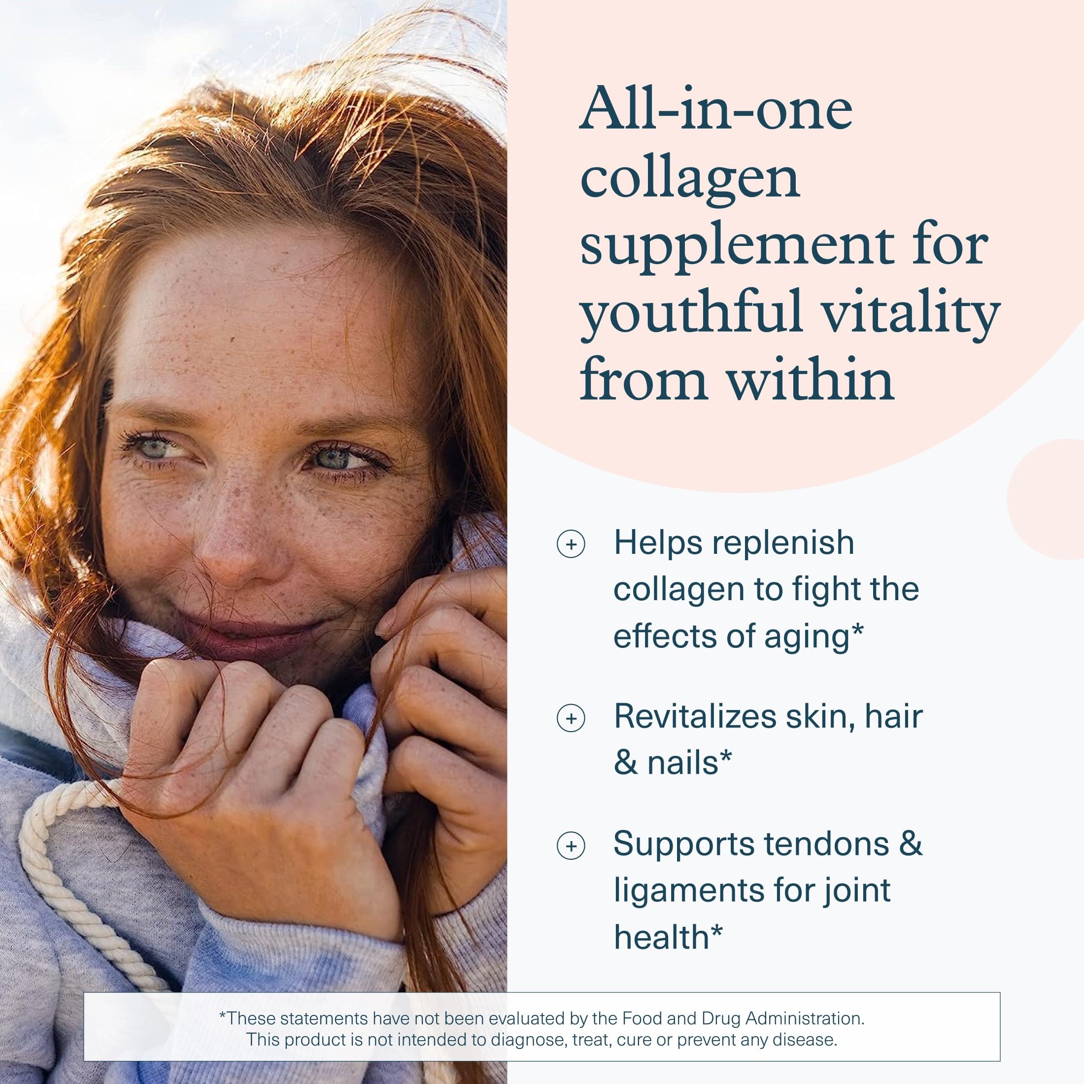 Youtheory Collagen Biotin label detail; highlights hydrolyzed peptides and vitamin blend.
