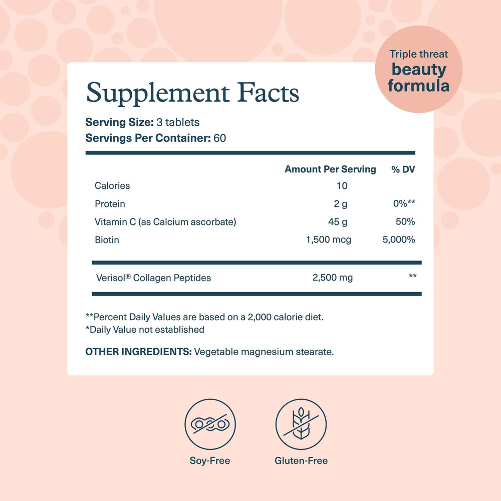 Close-up of Verisol collagen peptides highlighting premium formula for hair and nails.