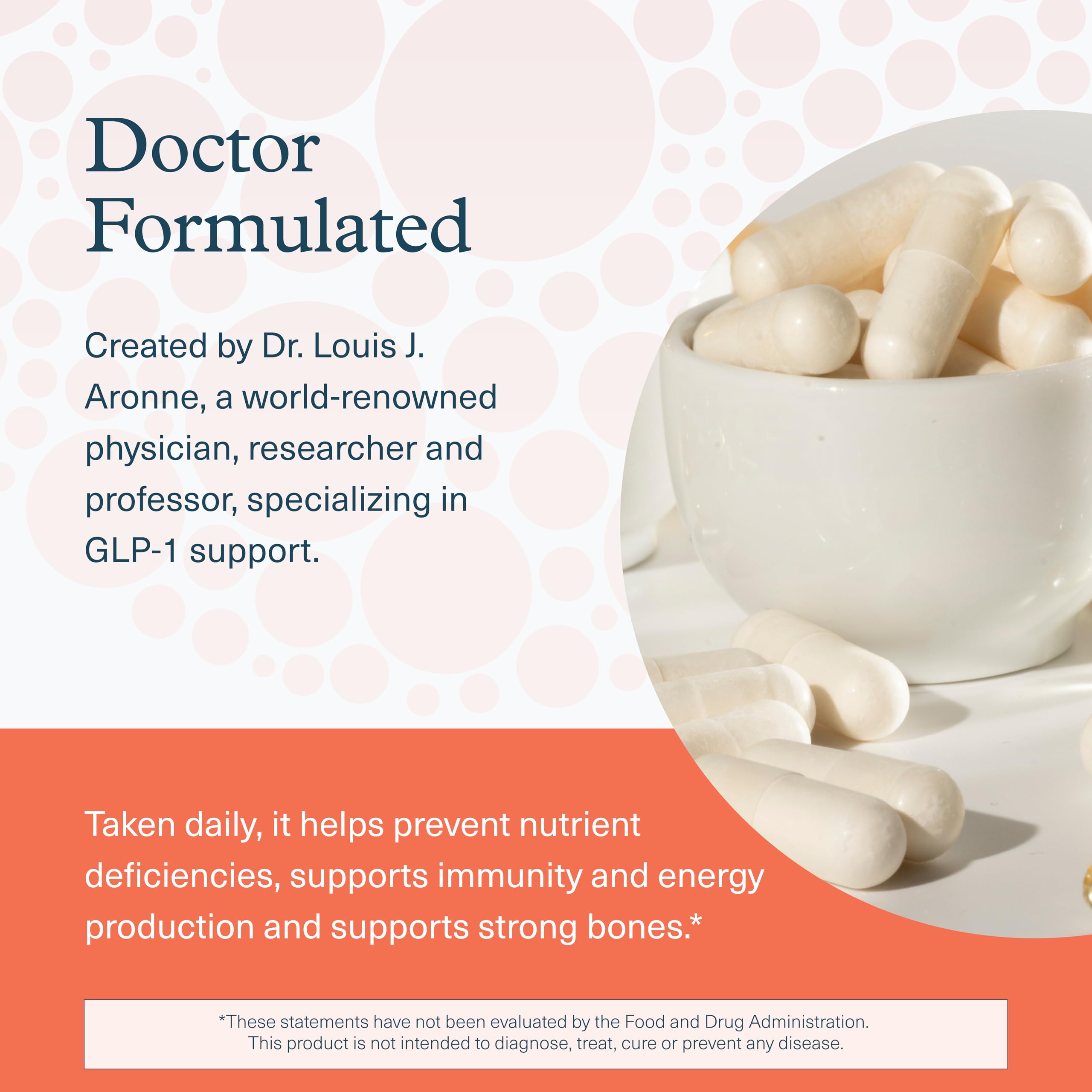 Youtheory High Potency Multi GLP-1 Support vitamins table emphasizes immune and energy support.