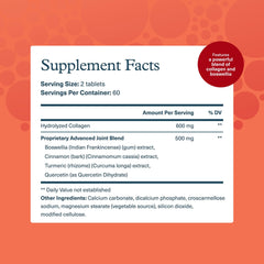 Youtheory Joint Collagen Advanced bottle back showing ingredients and bovine source