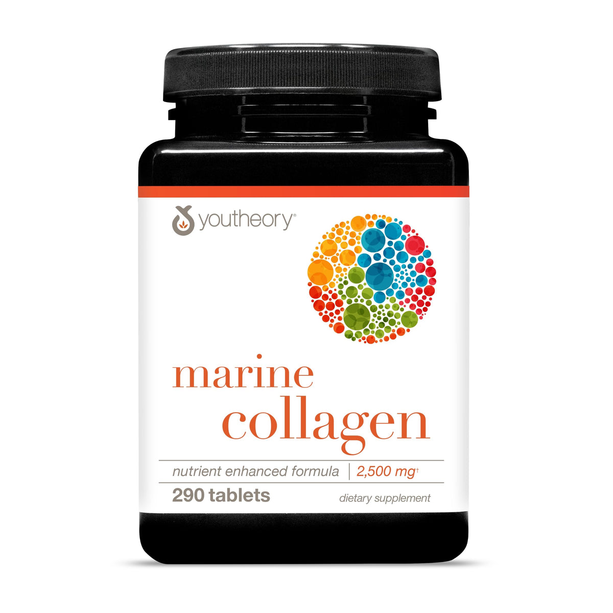 Youtheory Marine Collagen bottle front view highlighting the premium formula for daily wellness.