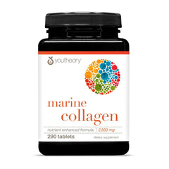 Youtheory Marine Collagen bottle front view highlighting the premium formula for daily wellness.