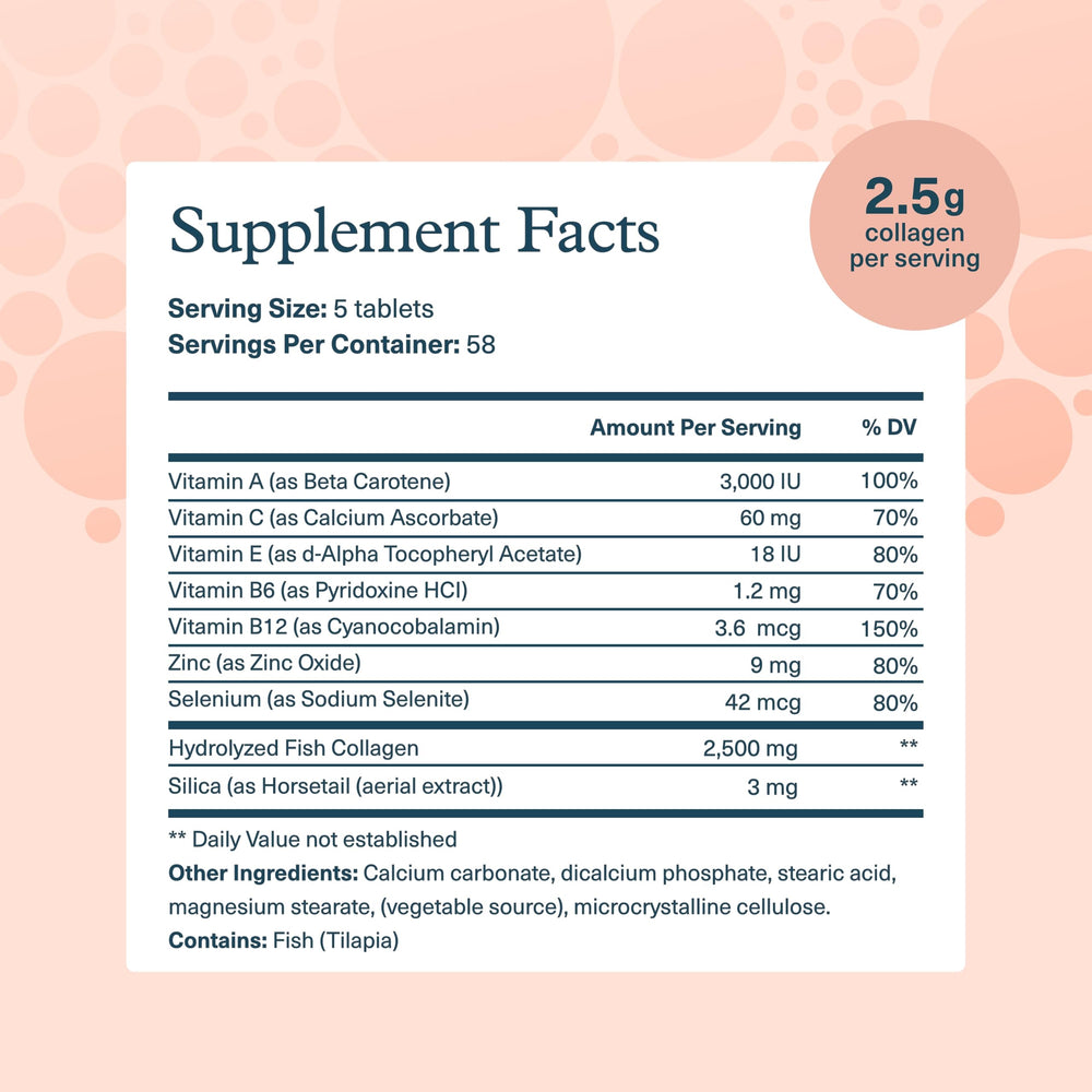 Close-up of Youtheory Marine Collagen tablets illustrating easy daily intake.