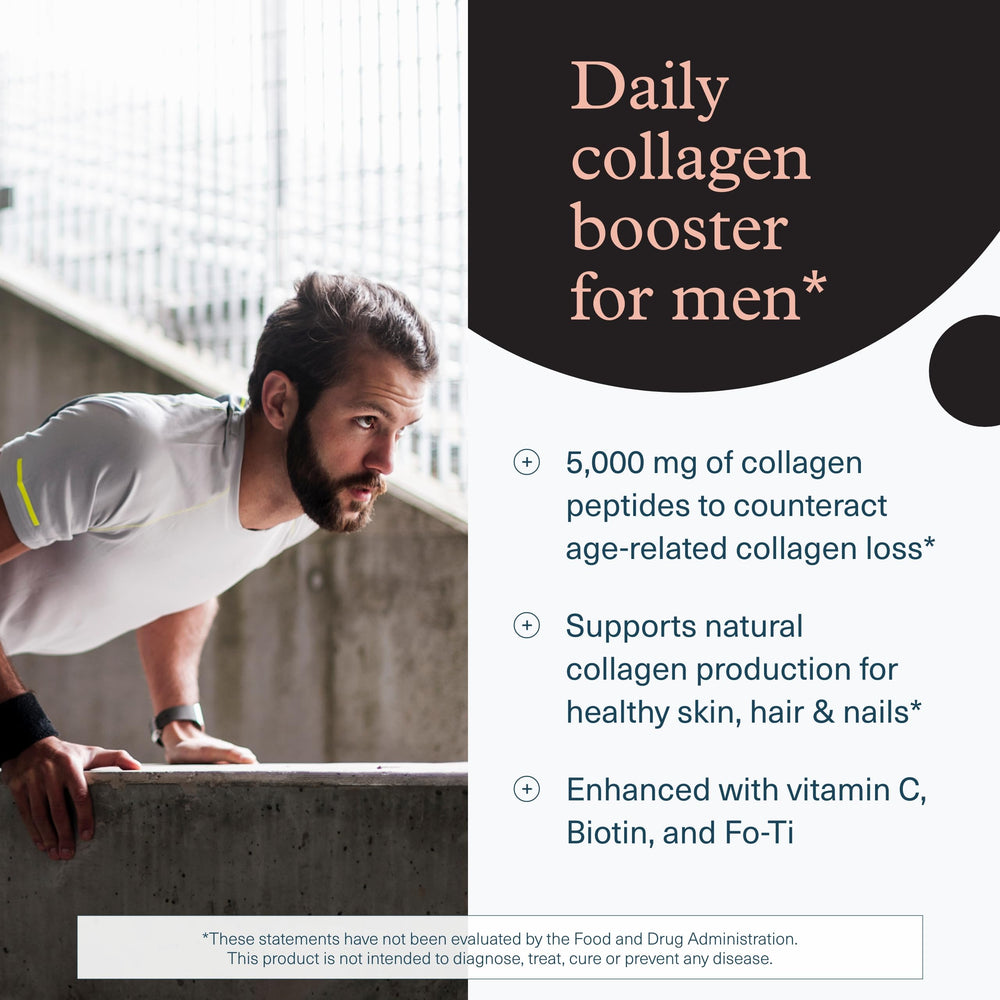 Youtheory Men's Collagen amino acids illustration emphasizes nourishing building blocks