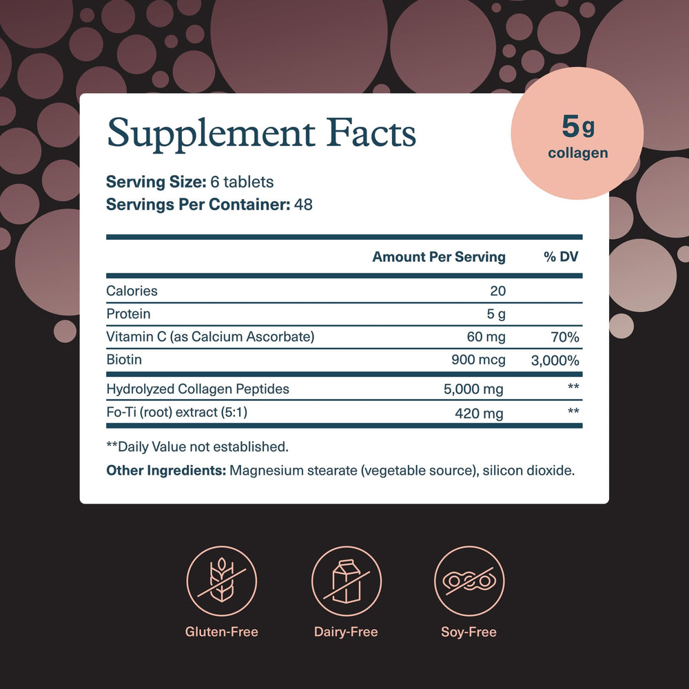 Youtheory Men's Collagen tablets close-up highlighting high potency for skin, hair and nails