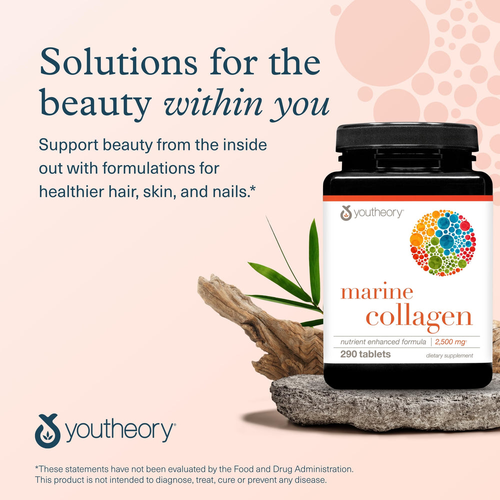 Youtheory Marine Collagen visual hints at nail and joint support possibilities.