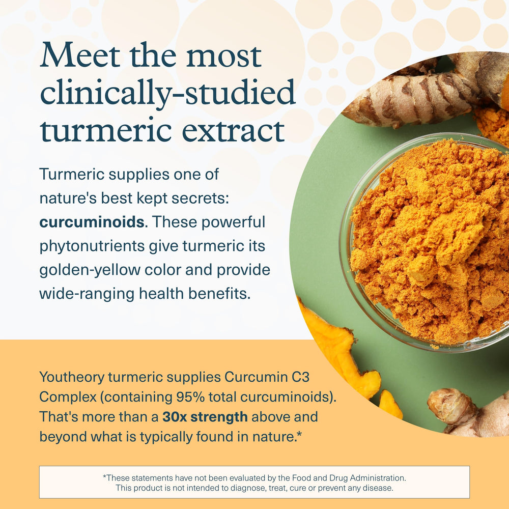 Pouring Youtheory Turmeric bottle showing easy daily intake act.