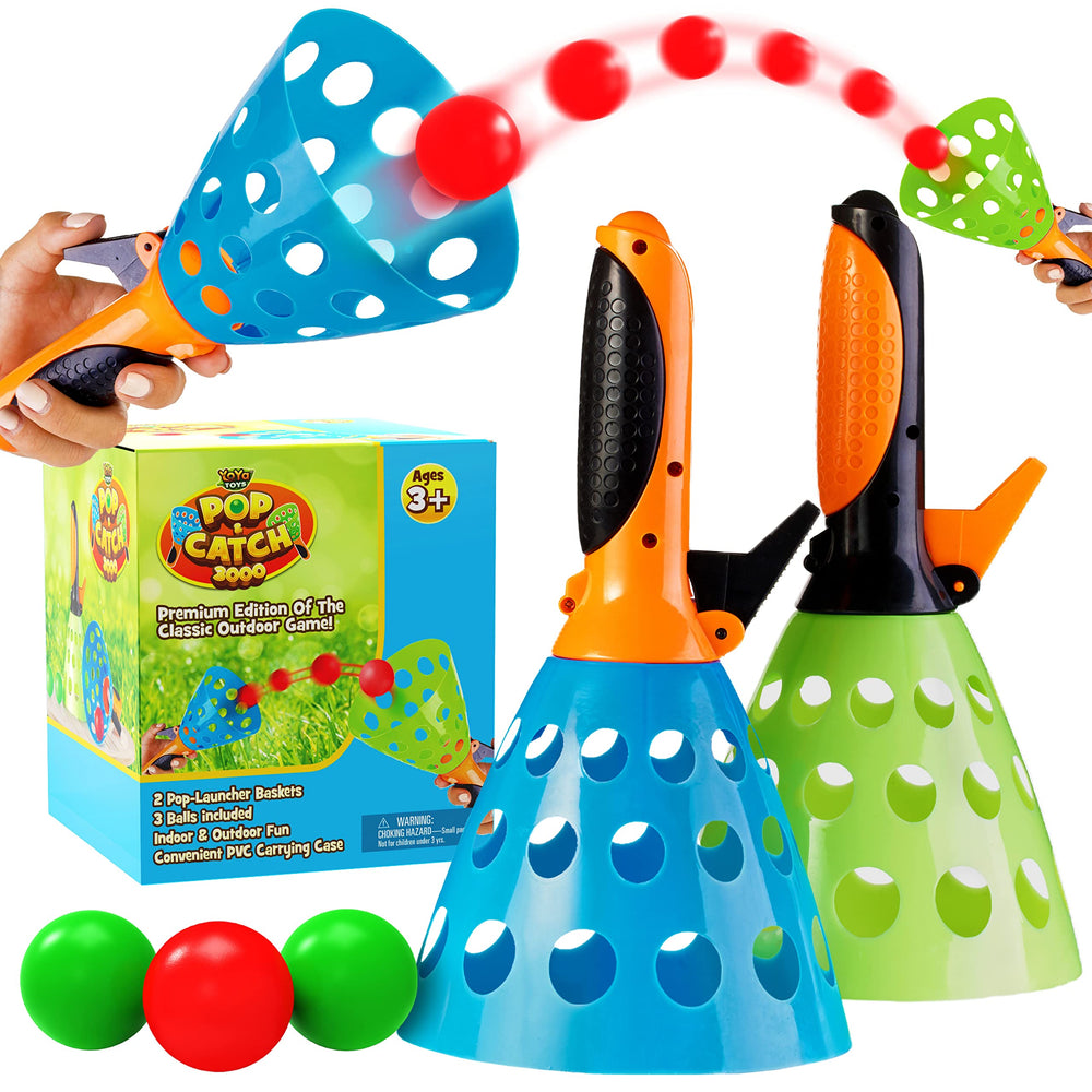 YoYa Toys Pop and Catch Launcher, two-basket set for versatile indoor and outdoor play.