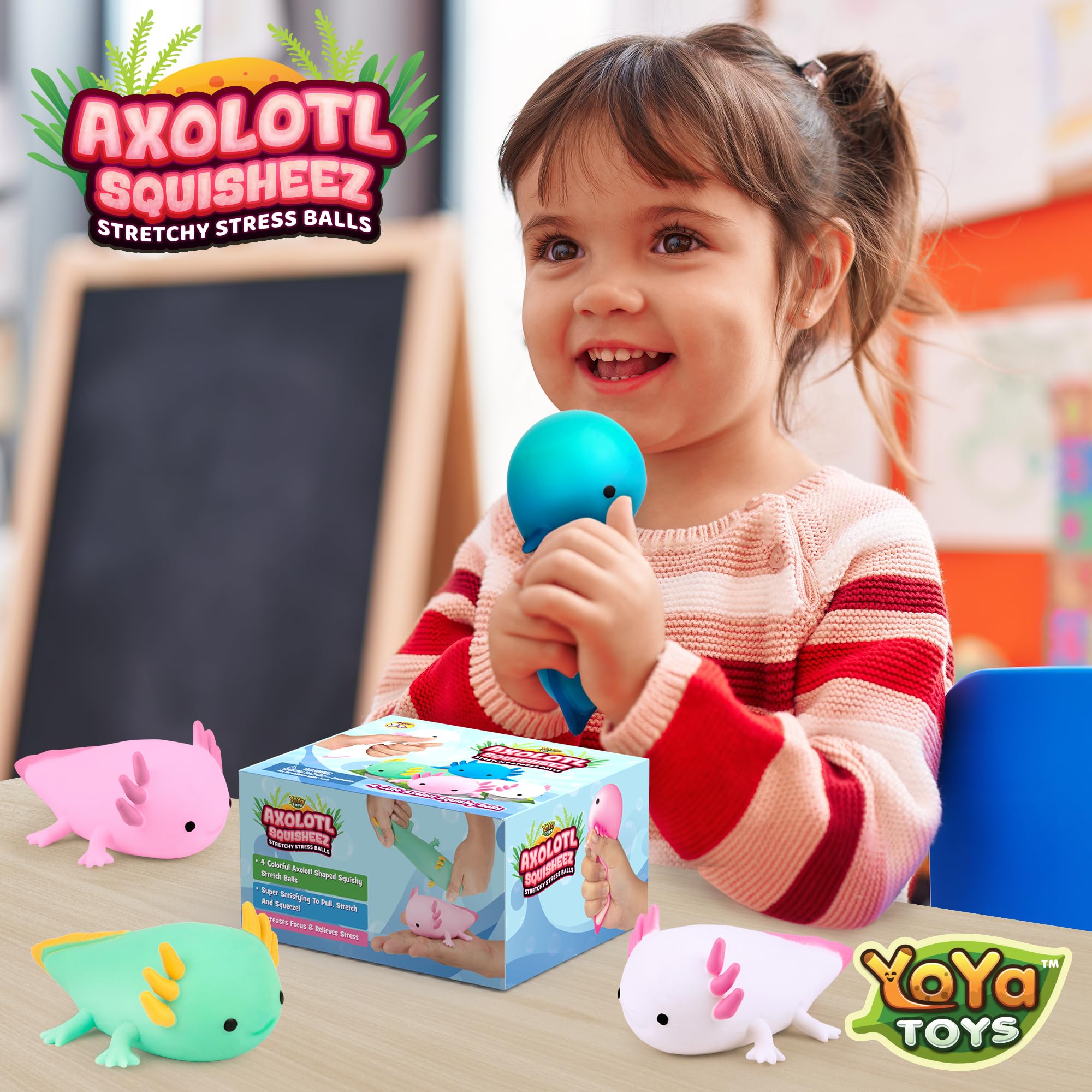 YoYa Toys Squisheez Axolotl pink close-up for satisfying squish