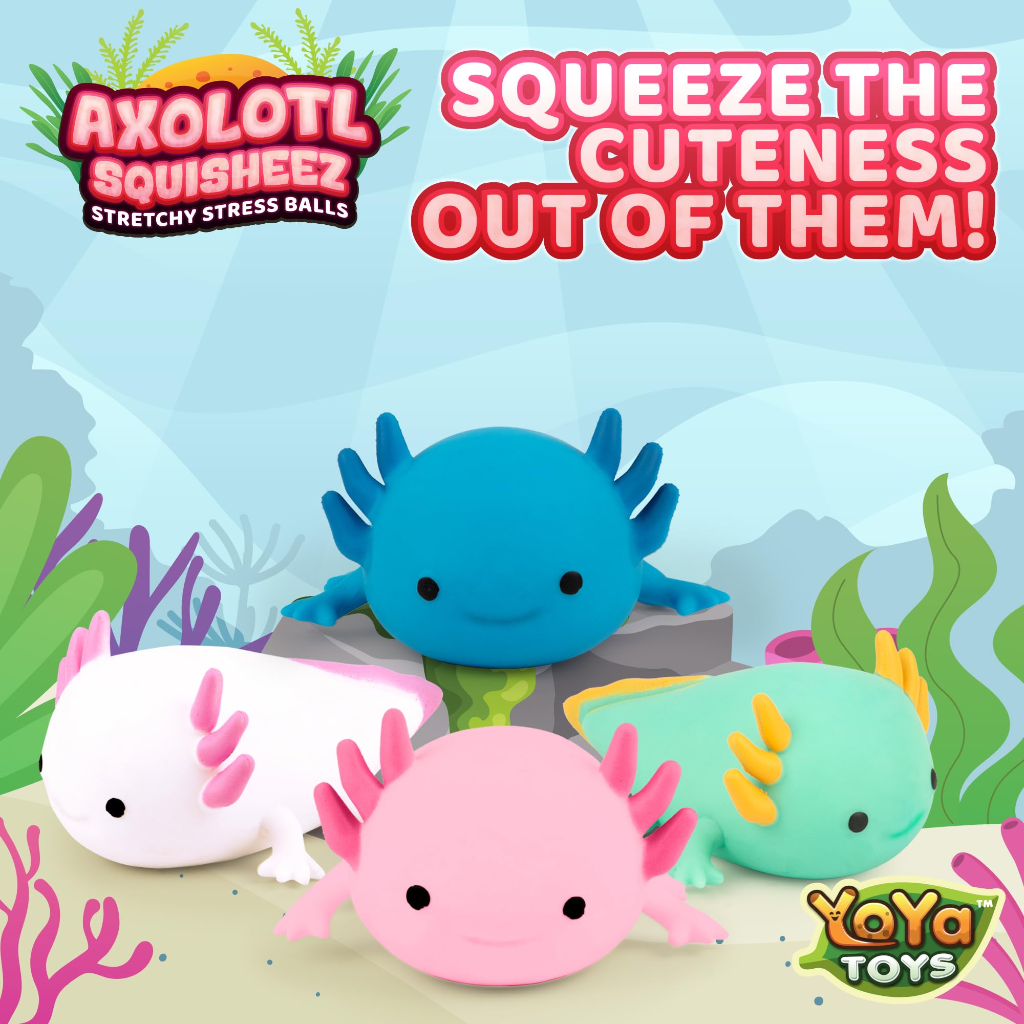 YoYa Toys Squisheez Axolotl held squishy toy for stress relief