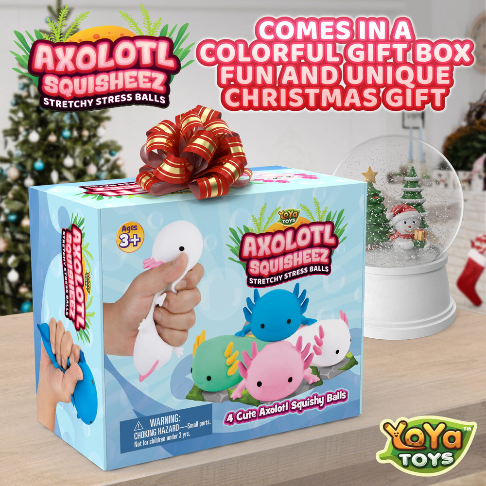 YoYa Toys Squisheez Axolotl pack display featuring four colors