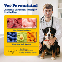 Duck and pear flavor label on YoYoBay dog collagen packaging.