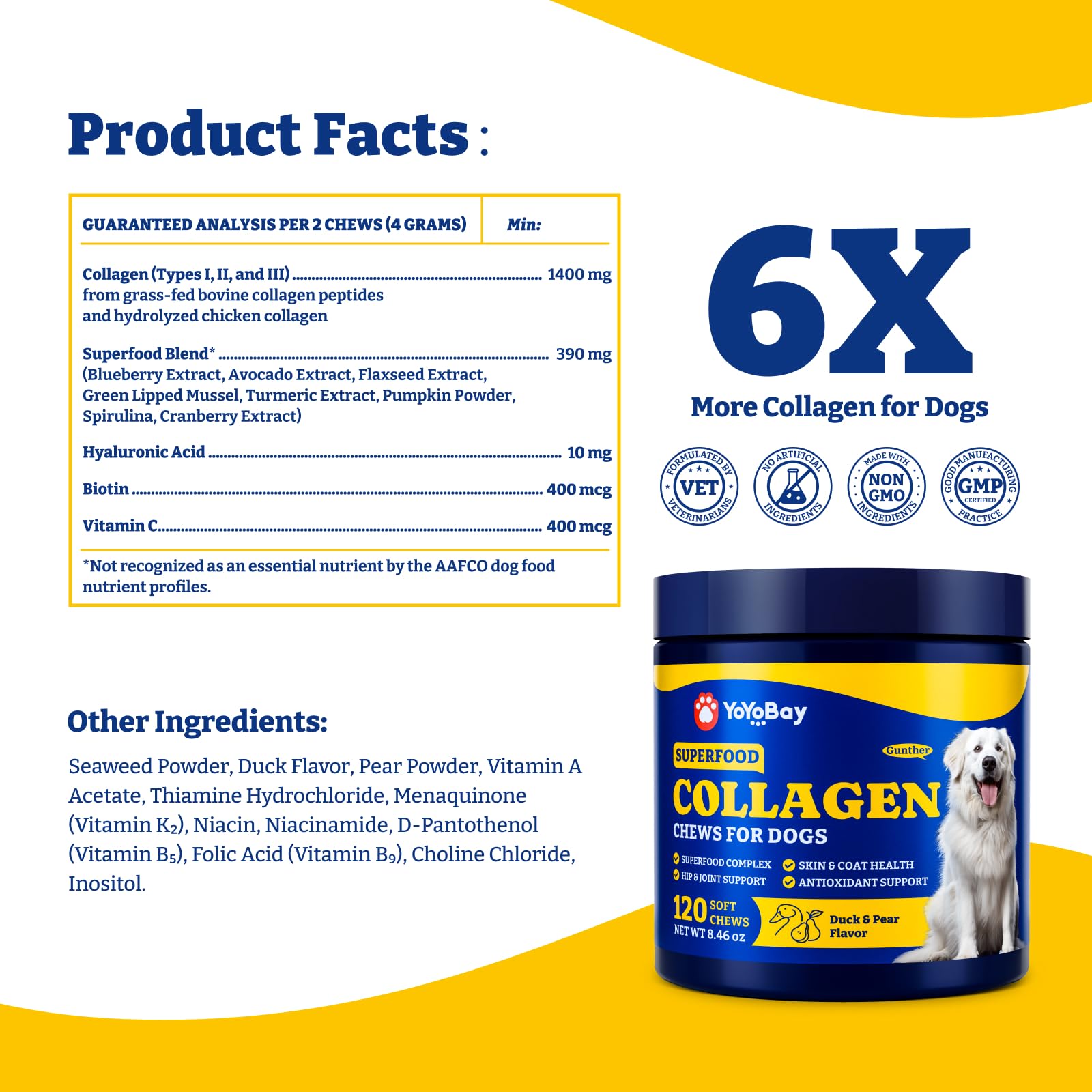 YoYoBay collagen ingredients label highlights natural, safe components.