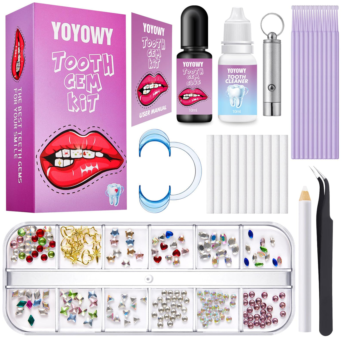 YOYOWY Tooth Gem Kit with UV light for fast curing and secure adhesion