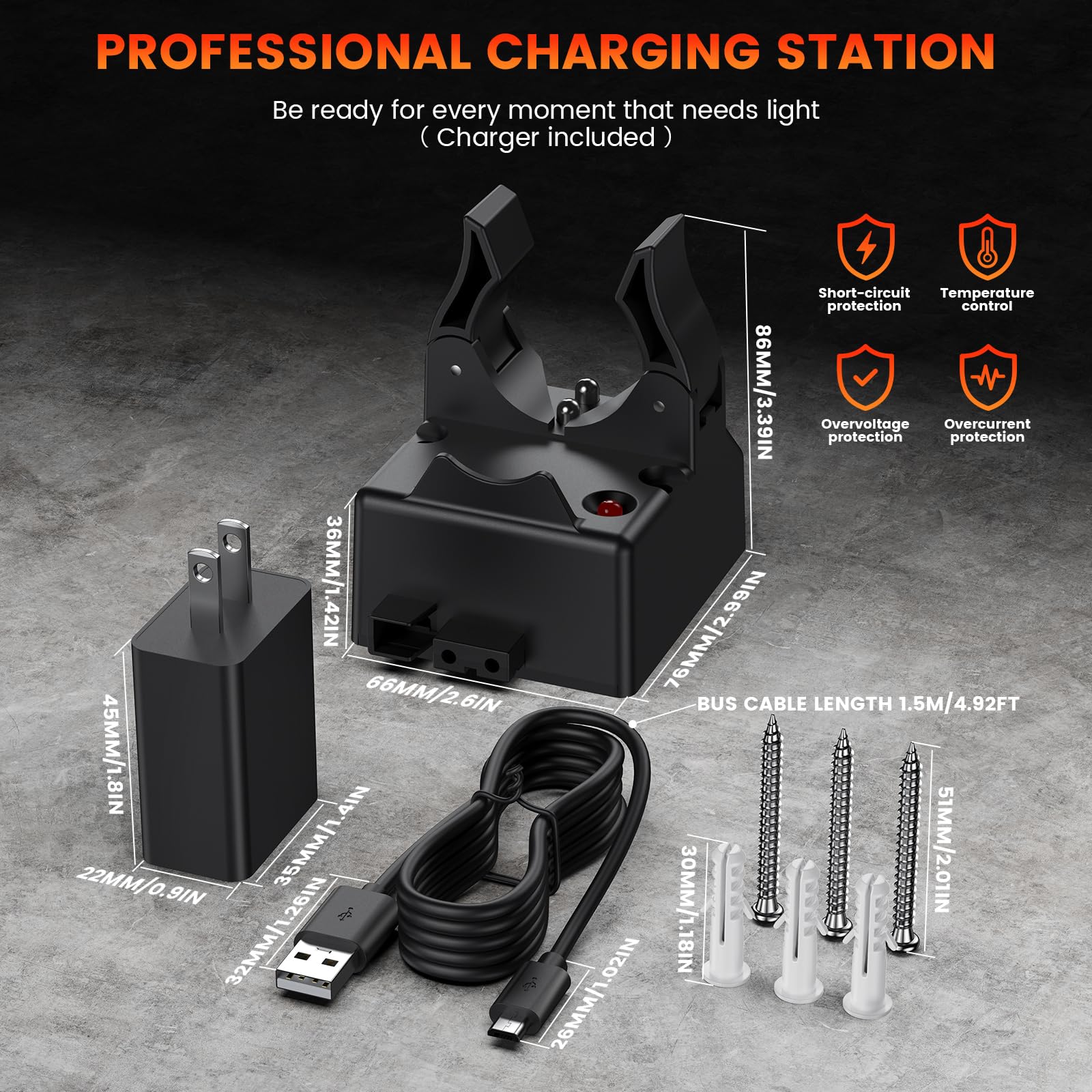 Ypbuziu complete charging kit includes base, charger, and screws.