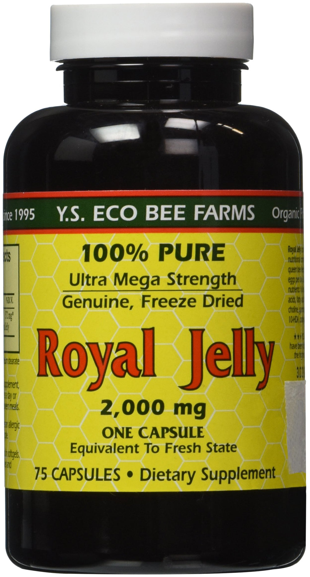 YS Eco Bee Farms Royal Jelly bottle close-up for daily wellness routine.