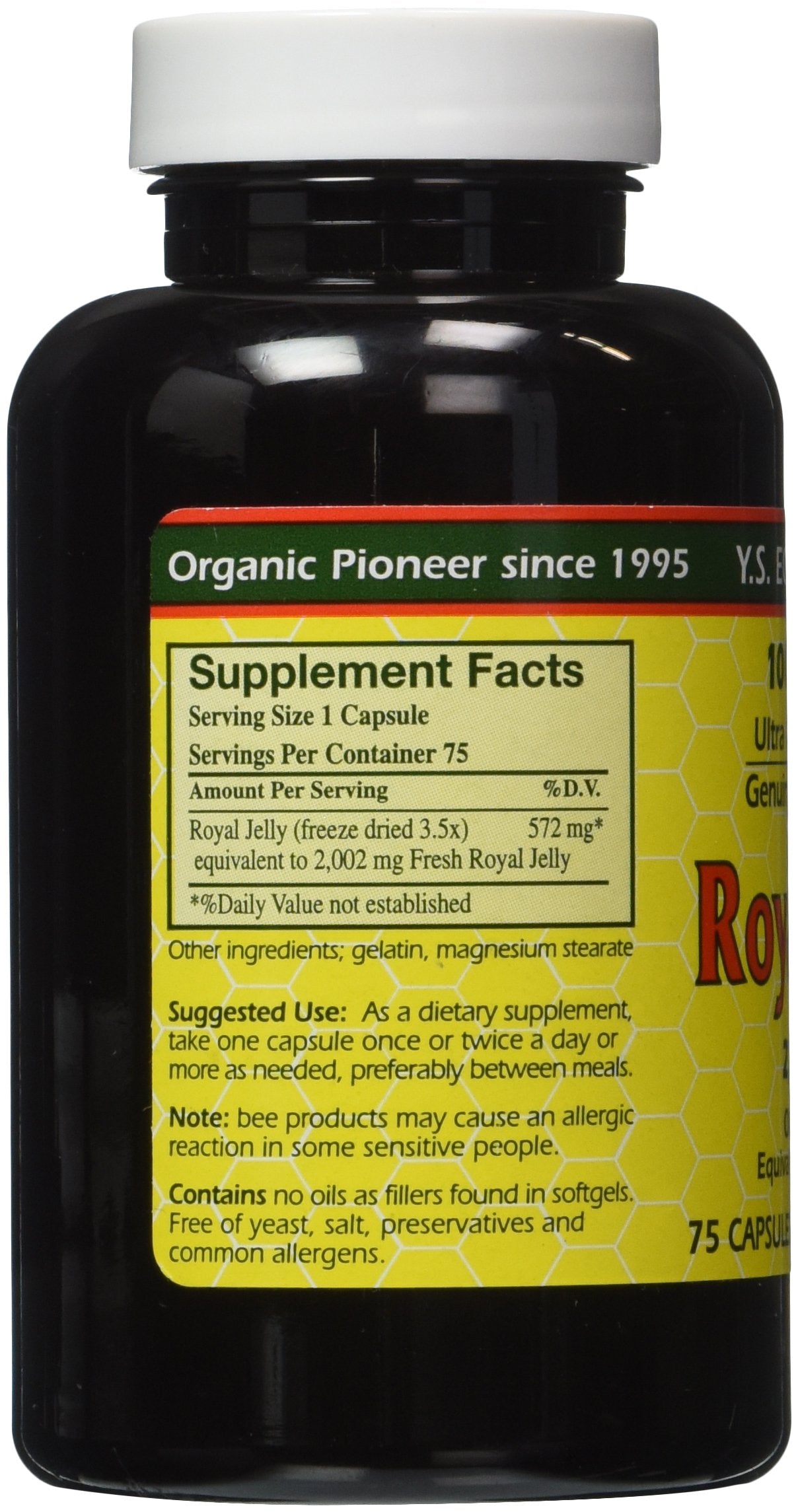YS Eco Bee Farms Royal Jelly capsules for daily nutritional support.