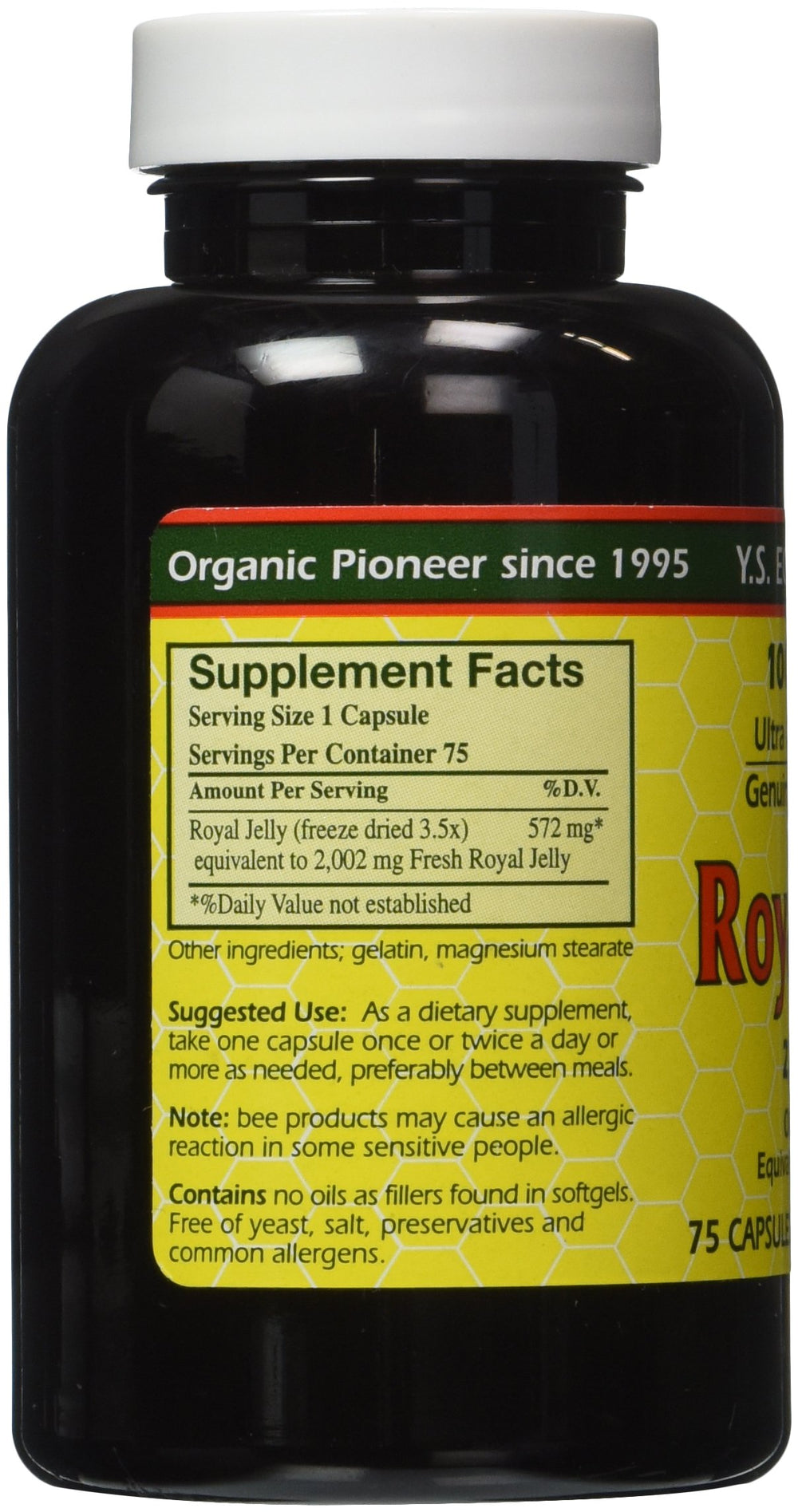 YS Eco Bee Farms Royal Jelly capsules for daily nutritional support.