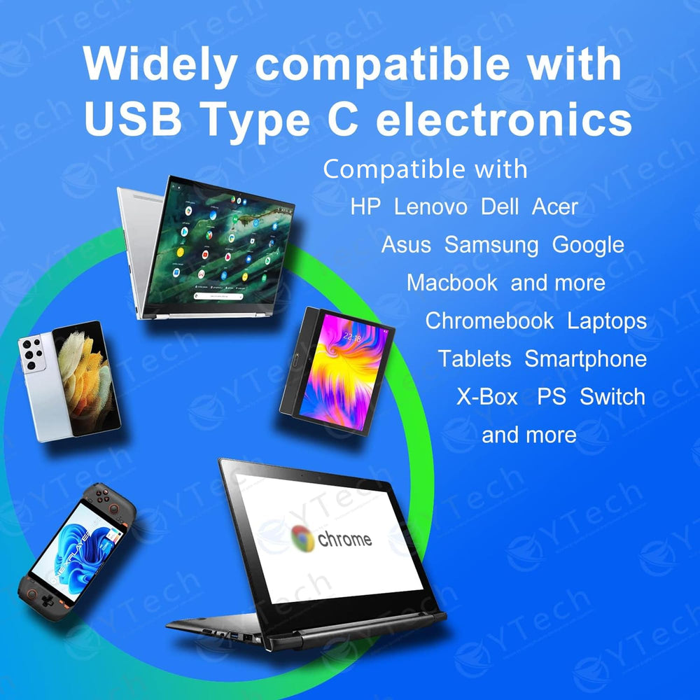 YTech 45W USB-C Chromebook charger cable and adapter extends setup options