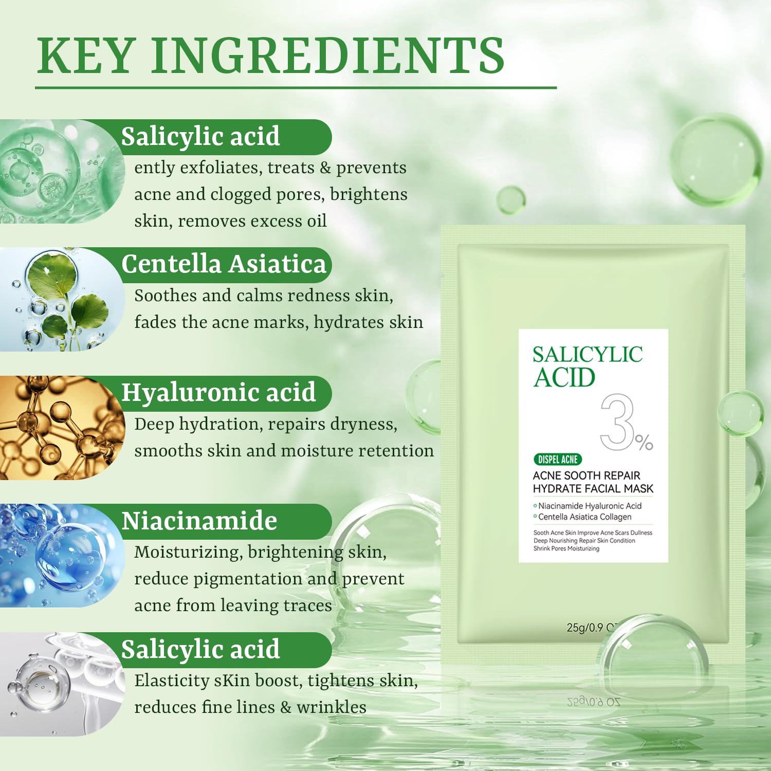 Close-up of YTRAJU salicylic acid mask highlighting hydration and clear-looking pores