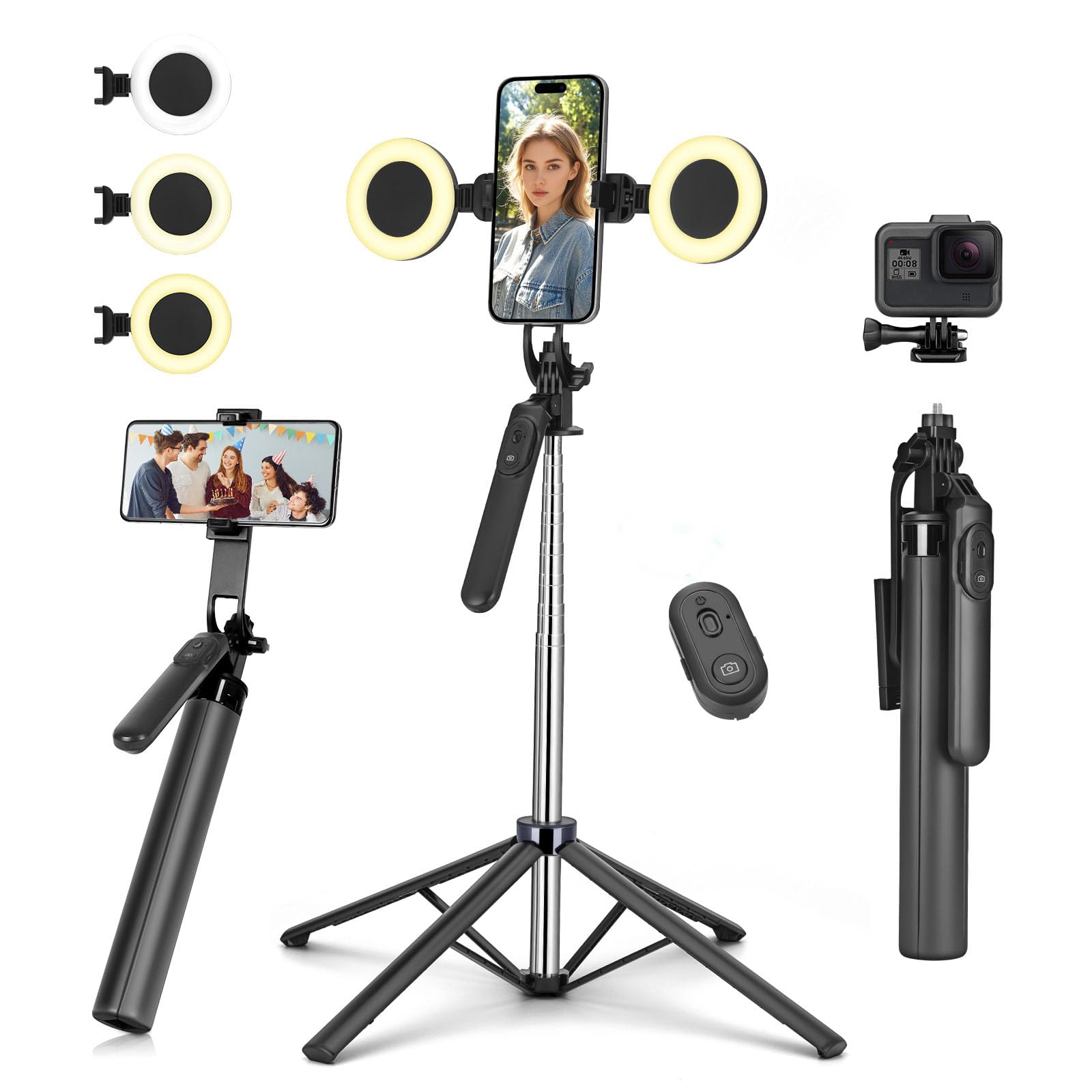 YUANRAN metal selfie stick with light for clear on-the-go shots