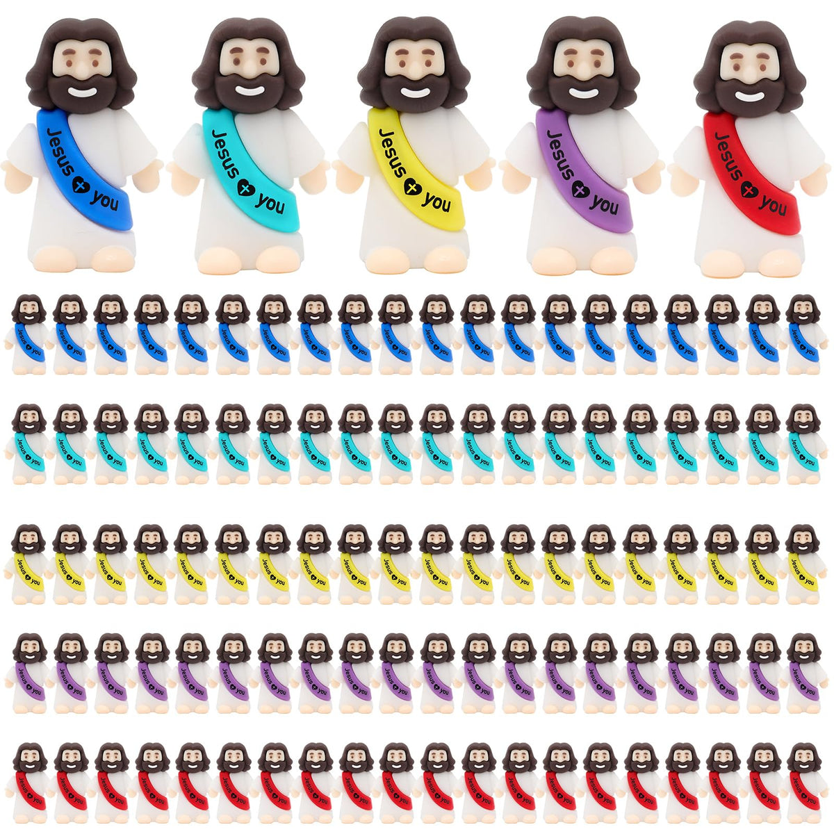 YuDanae Jesus Loves You mini figure in cyan blue, ideal Easter decor and favors.